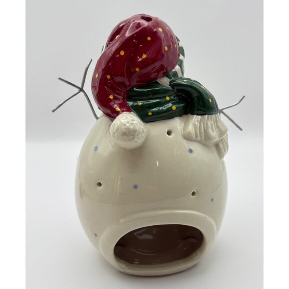 Cheerful Snowman Tealight Holder Merry Christmas Ceramic - Picture 2 of 9